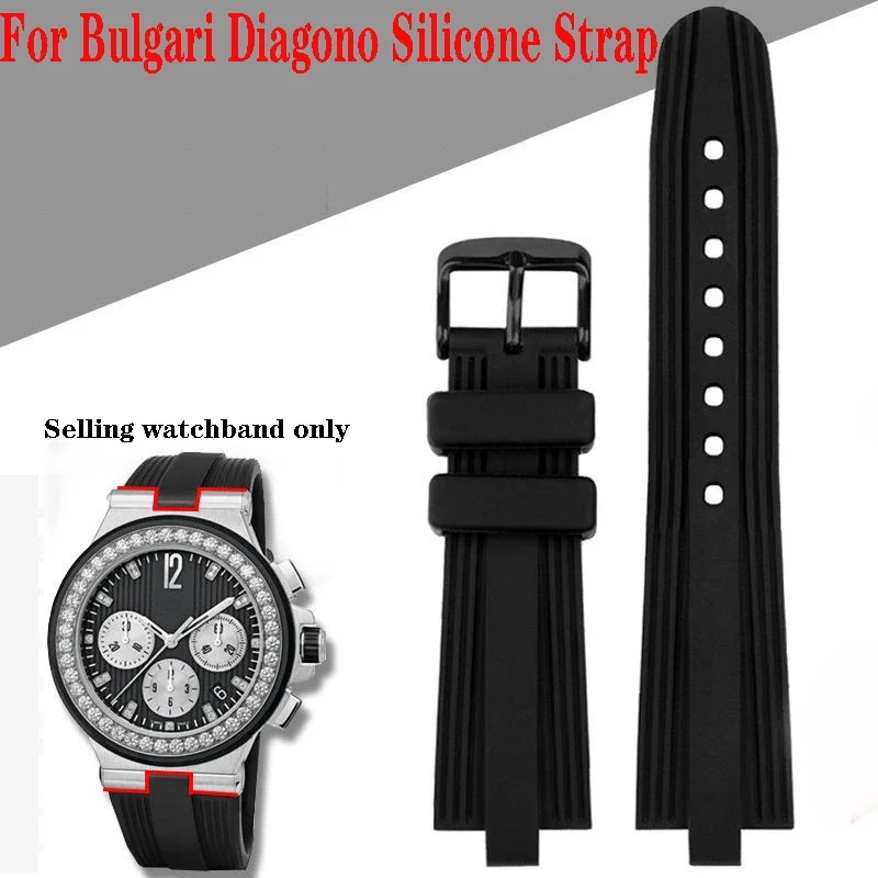 Cinturino In Silicone Per Bulgari Diagono Uomo Donna Bocca Rialzata Impermeabile Cinturino In Gomma Nera Resistente Al Sudore 22*8Mm Bracciale