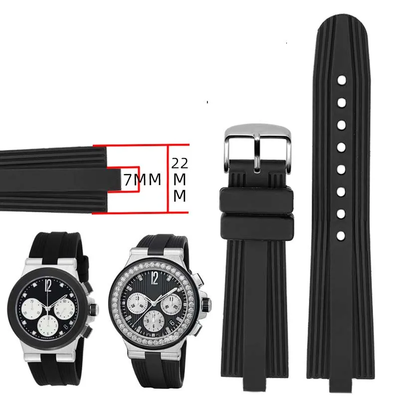Per Bulgari Diagono Series Cinturino Per Orologio A Bocca Rialzata Cinturino Per Orologio In Silicone Impermeabile Accessori Per Orologi Neri 22*7Mm