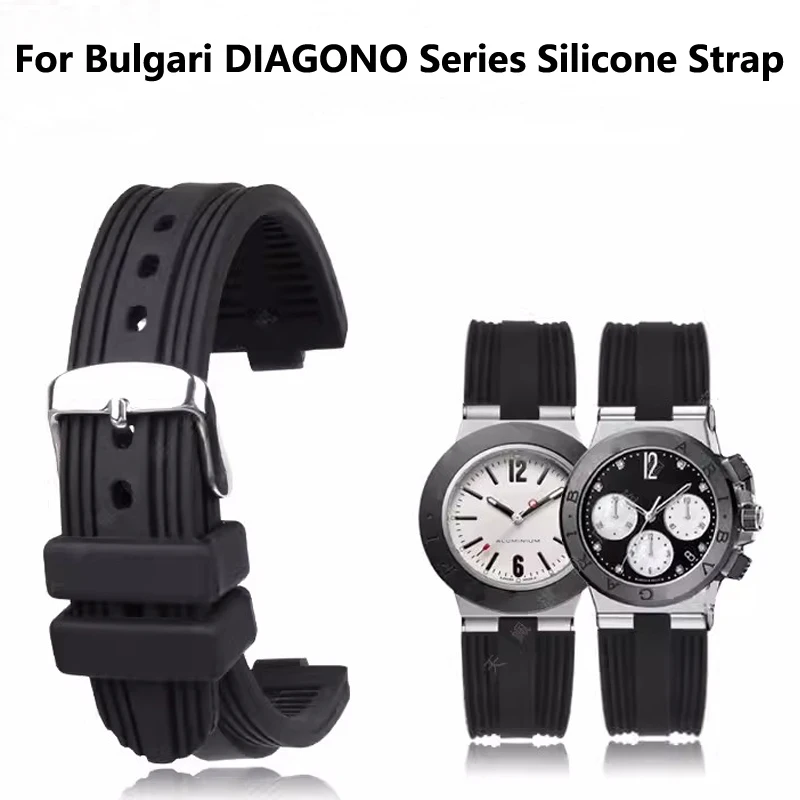 Cinturino Per Orologio In Gomma Siliconica Per Bulgari Diagono Series Accessori Per Braccialetti Impermeabili Neri 22*7Mm Cinturino Convesso