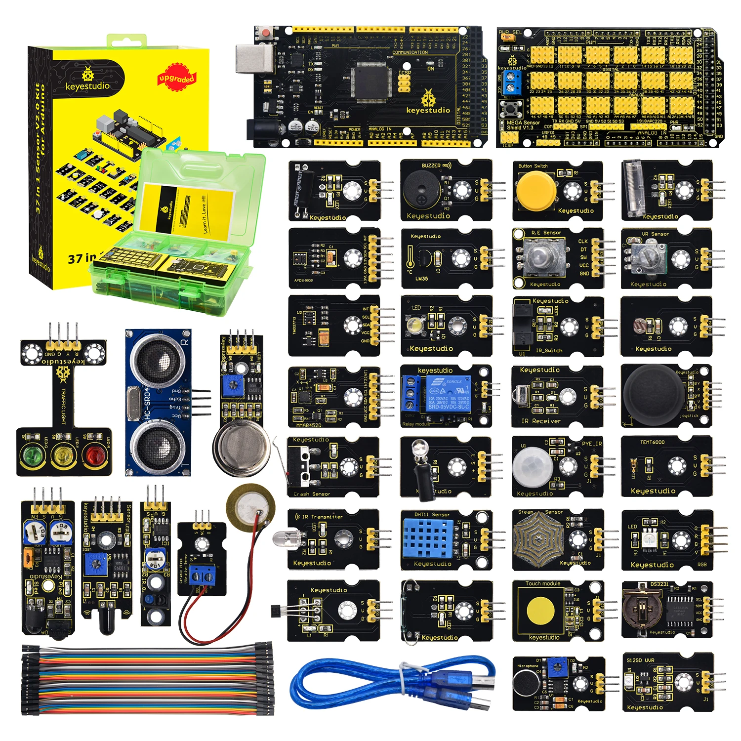 Keyestudio New Sensor Starter V2.0 Kit 37 In 1 Box Sensor Kit Programmazione Modulo Elettronico Per Arduino Mega Board Sensor Kit