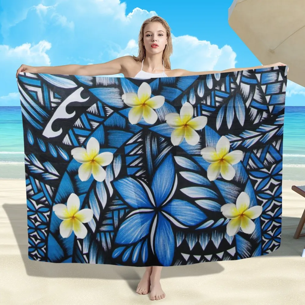 Hawaii Floral Polynesian Tribal Printed Promotion Logo Personalizzato Super Fine Wool Soft Sarong Sciarpa Asciugamano Da Bagno Per La Casa Alla Moda 2