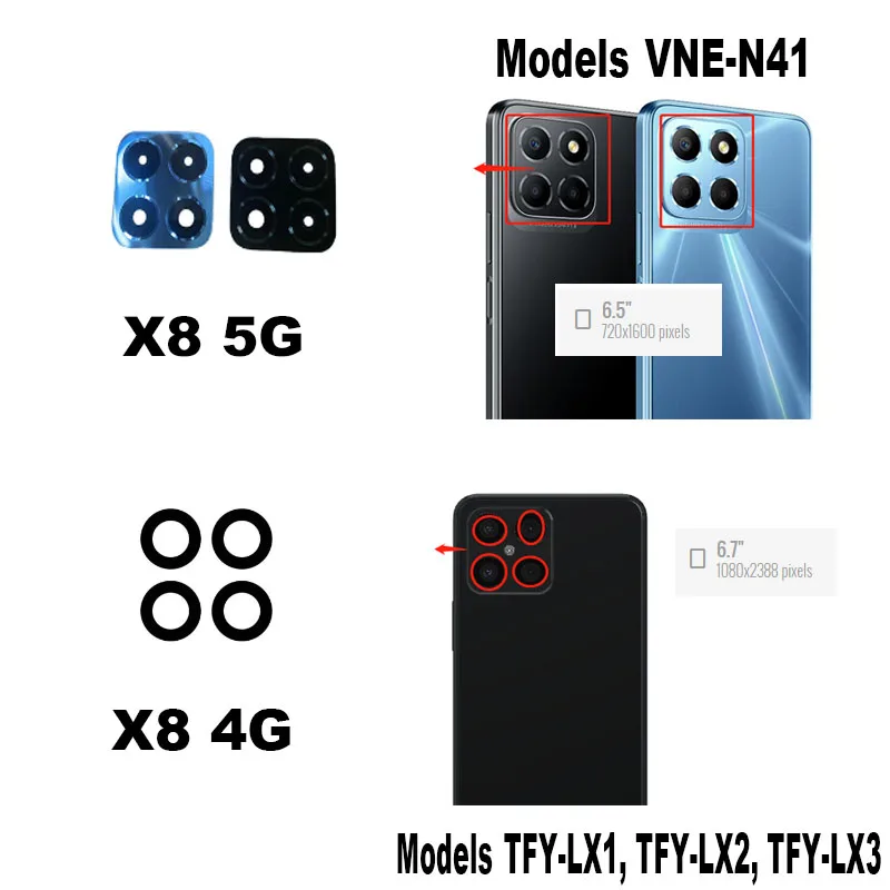 Originale Per Huawei Honor X8 Back Camera Glass Lens Rear Camera Glass Con Adesivo Adesivo Colla 4G 5G