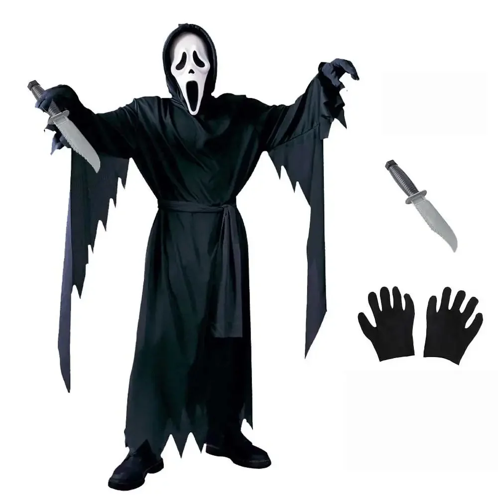 Bambini Scream Costume Bambini Fancy Dress Halloween Party Horror Death Ghostface Costume Ragazzi Adolescenti