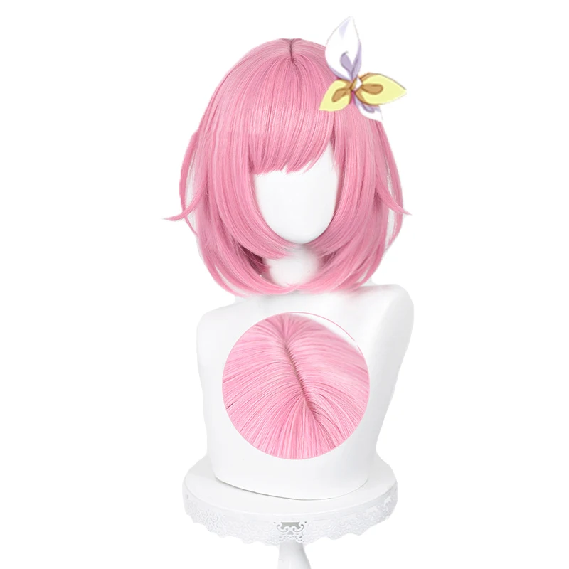 Ootori Emu Parrucca Cosplay Anime Project Sekai Colorful Stage! Emu 34Cm Parrucche Sintetiche Resistenti Al Calore Rosa Corte + Cappuccio Per Parrucca