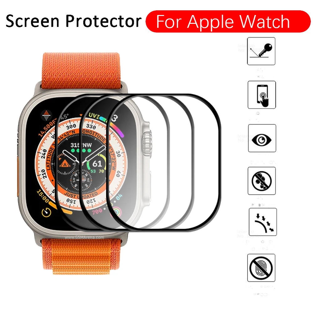 3 Pezzi Di Vetro Protettivo Curvo Per Apple Watch Ultra Screen Protector Aple Smart Watch Se 2022 Series8 Pellicola Protettiva Per Smartwatch