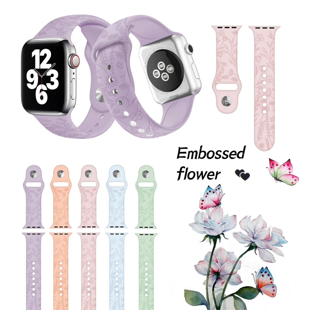 2022 New Flower Apple Watch Strap Iwatch Series 7/Se/6/5 Cinturino In Silicone Iwatch 7 Cinturino In Silicone Goffrato Per Cinturino Iwatch Woma