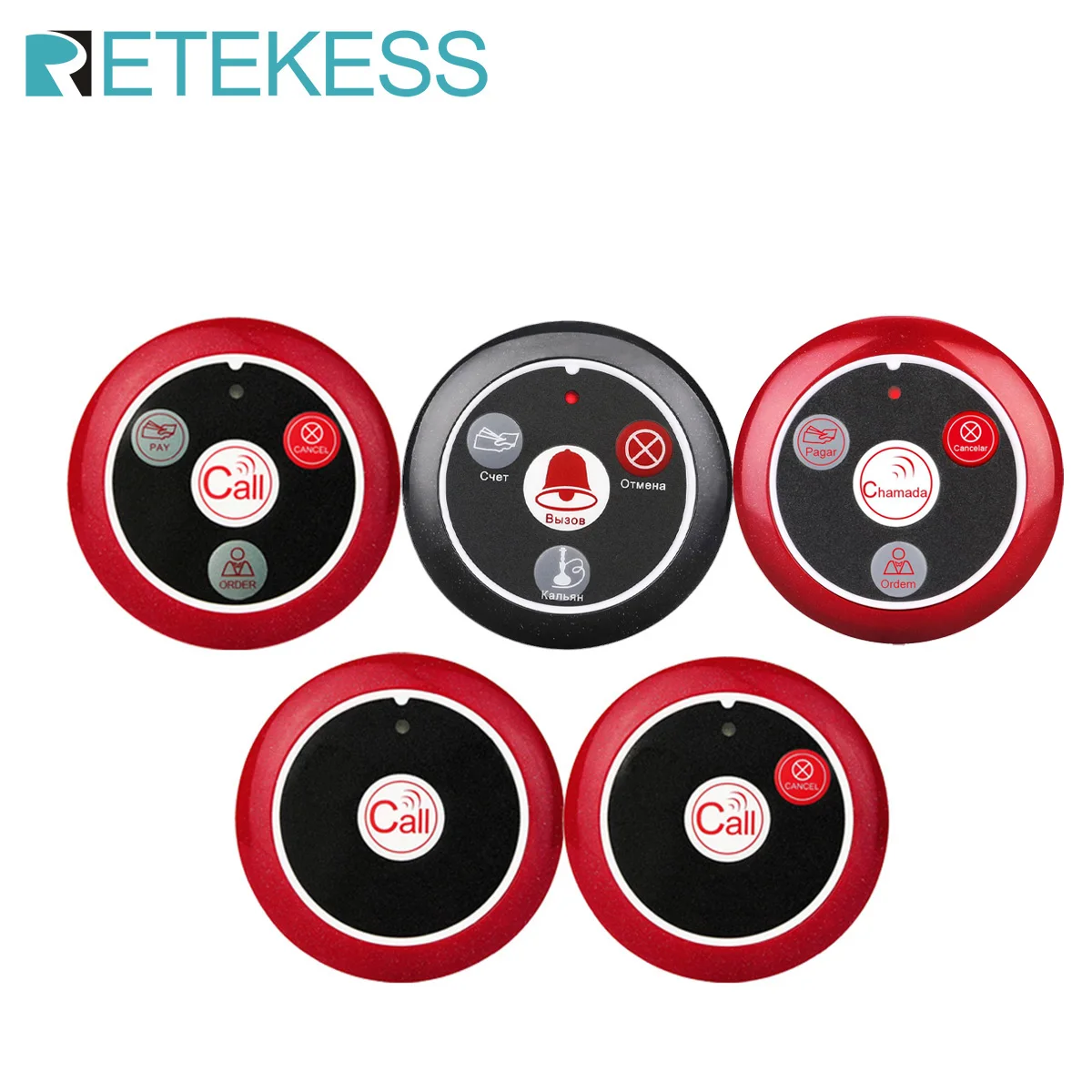 Retekess 5Pcs T117 433Mhz Ristorante Cameriere Pulsante Di Chiamata Trasmettitore Cercapersone Wireless Per Sistema Td108/T128 Narghilè Cafe Bar Servi