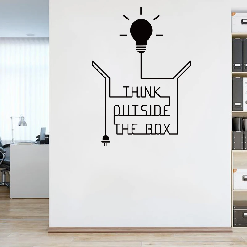 Grande Think Outside The Box Concept Light Bulb Wall Sticker Office Classroom Think Outside The Box Inspirational Quote Decal