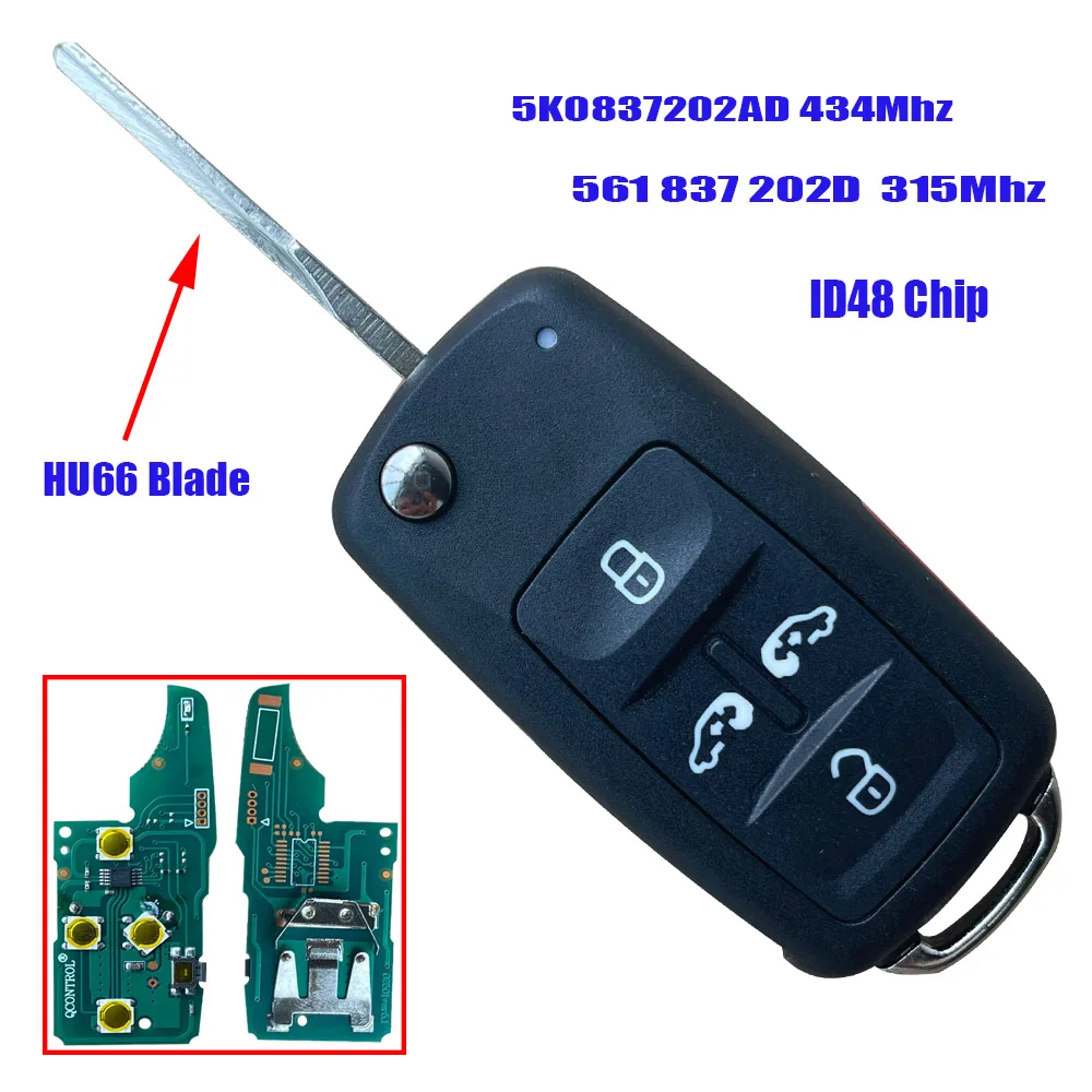 Nuovo 4 + 1 Pulsante Flip Remote Car Key Keyless Fob Per Volkswagen Caddy Eos Golf Beetle Polo Up Tiguan Touran