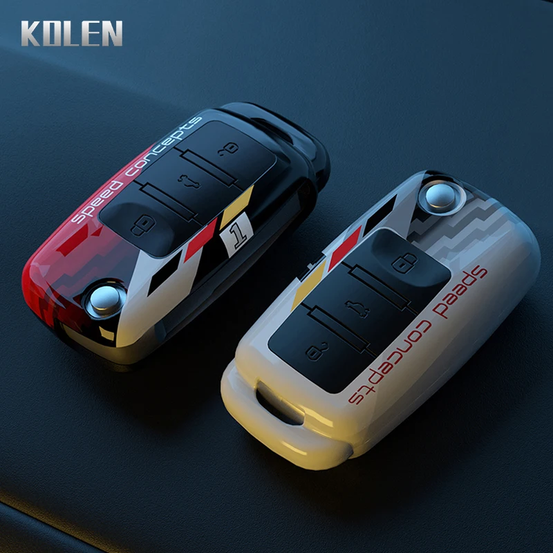 Abs Car Folding Key Case Cover Shell Per Volkswagen Vw Polo Golf Passat Beetle Caddy Tiguan Skoda Octavia Kodiaq Seat Leon Altea