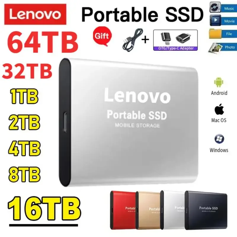 Lenovo Portable Ssd 16Tb Interfaccia Usb/Type-C Ad Alta Capacità Dischi Rigidi Esterni Ad Alta Velocità Disco Rigido Per Laptop/Desktop/Telefono