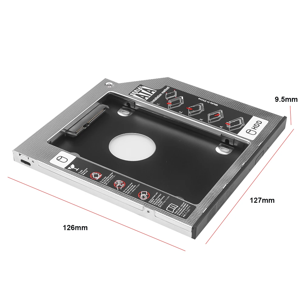Alluminio 9.5Mm 12.7Mm 2Nd Second Hdd Caddy Sata 3.0 Case Box Per 2.5 "Ssd Dvd Cd-Rom Enclosure Adapter Hard Disk Drive Laptop