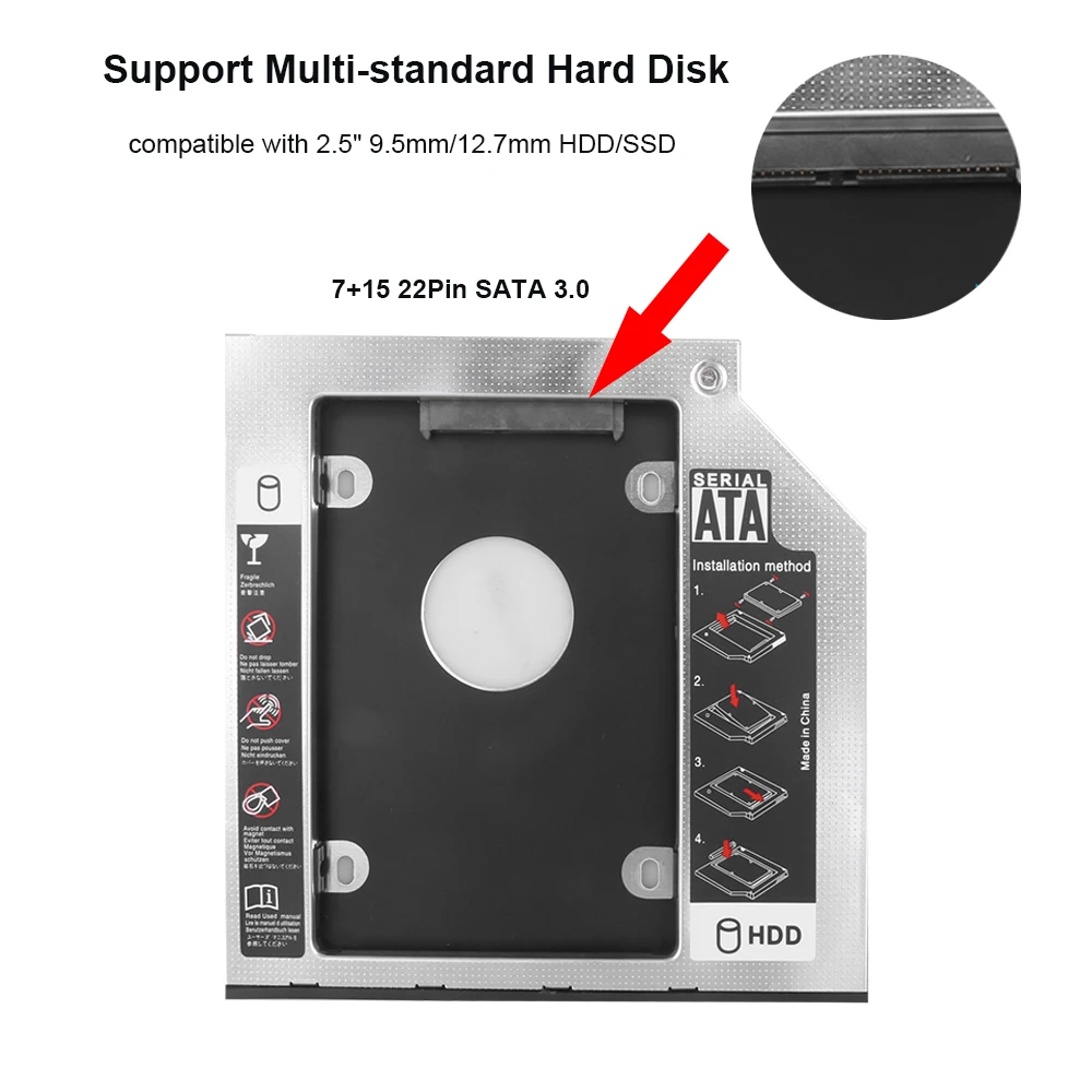 Alluminio 9.5Mm 12.7Mm 2Nd Second Hdd Caddy Sata 3.0 Case Box Per 2.5 "Ssd Dvd Cd-Rom Enclosure Adapter Hard Disk Drive Laptop