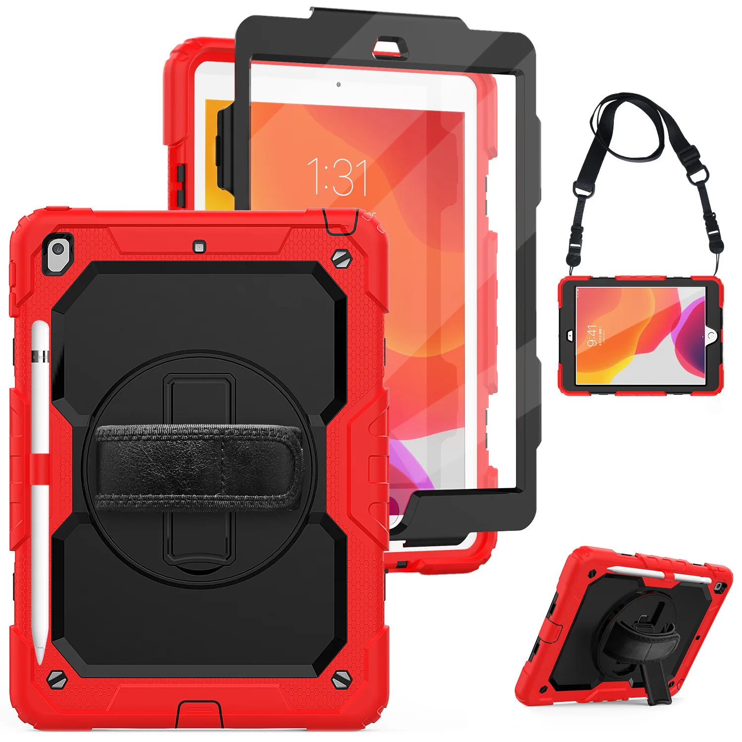 Custodia Antiurto Per Cavalletto Per Ipad Pro 9.7 2017 2018 Air 1 Air 2 5Th 6Th Pencil Holder Cover + Pet Screen Protector + Tracolla