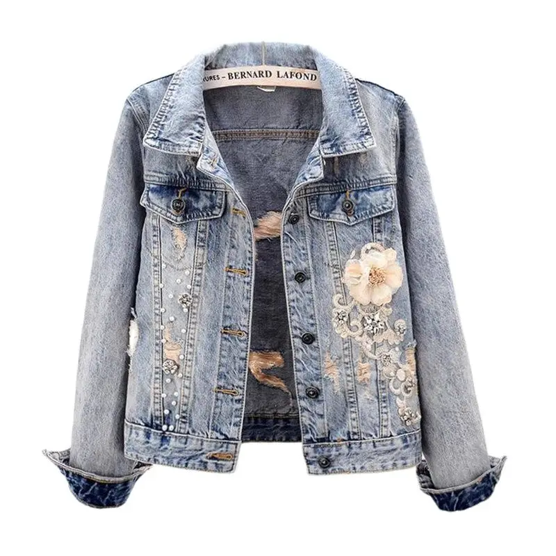 Primavera Autunno Giacca Di Jeans Da Donna Cappotto A Maniche Lunghe Allentato Bottone Tridimensionale Perle Jeans Giacche Zara 2023 Donna Traf