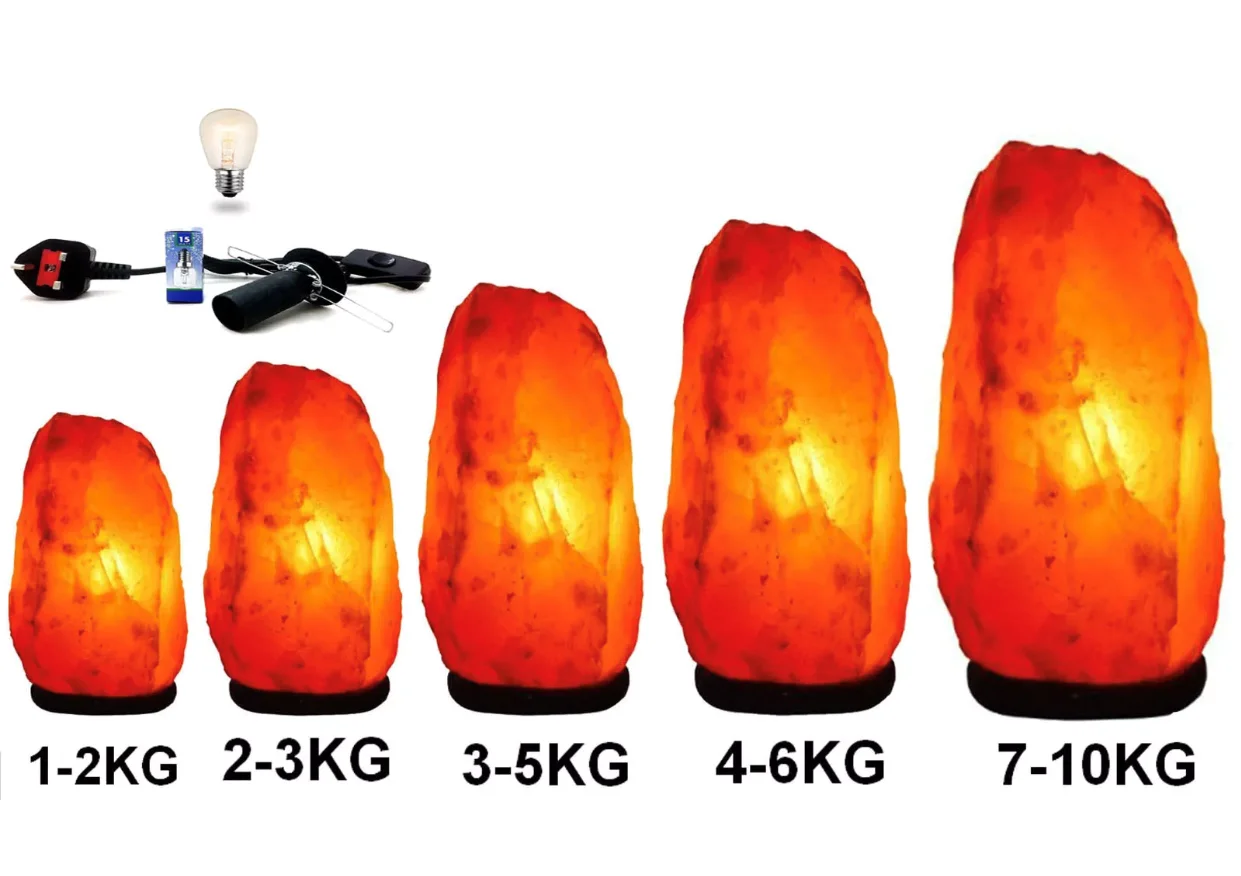 Lampada Di Sale Dell'Himalaya (Da 1,5 A 2 Chili),(Da 2 A 4 Chili),(Da 3 A 4 Chili) Da 8 A 10 Chili Da 15 A 20 Chili Diversi Pesos Con Base In Legno, R