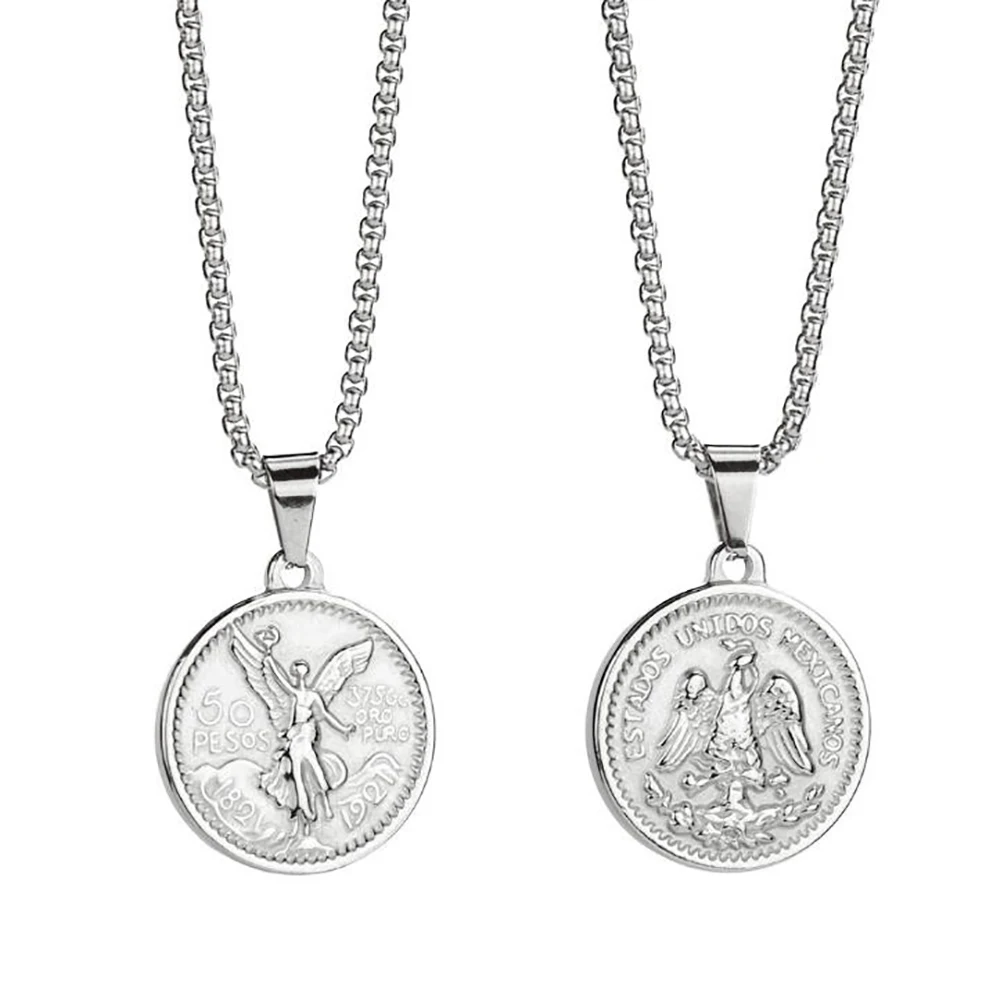 Uomo Donna Italia Finitura Oro Rotondo Baguette Impostazione Moneta Messicana Centenario Mexicano Moneda 50 Pesos Ciondolo