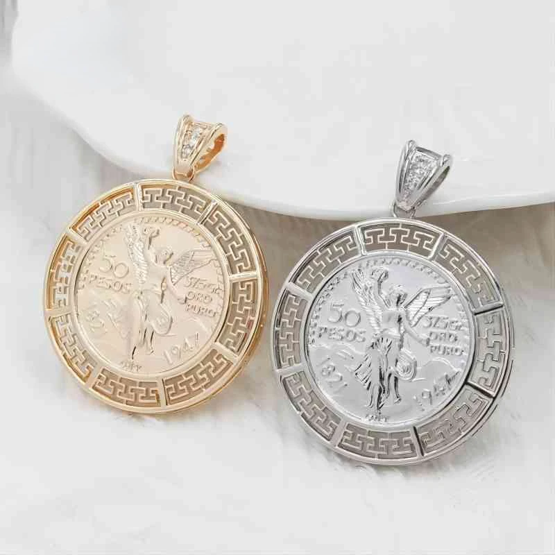 Ruixi Fashion Hip Hop Oro Laminado Messico 50 Peso Centennial Coin Collana Da Uomo E Da Donna Ciondolo Regalo Anniversario