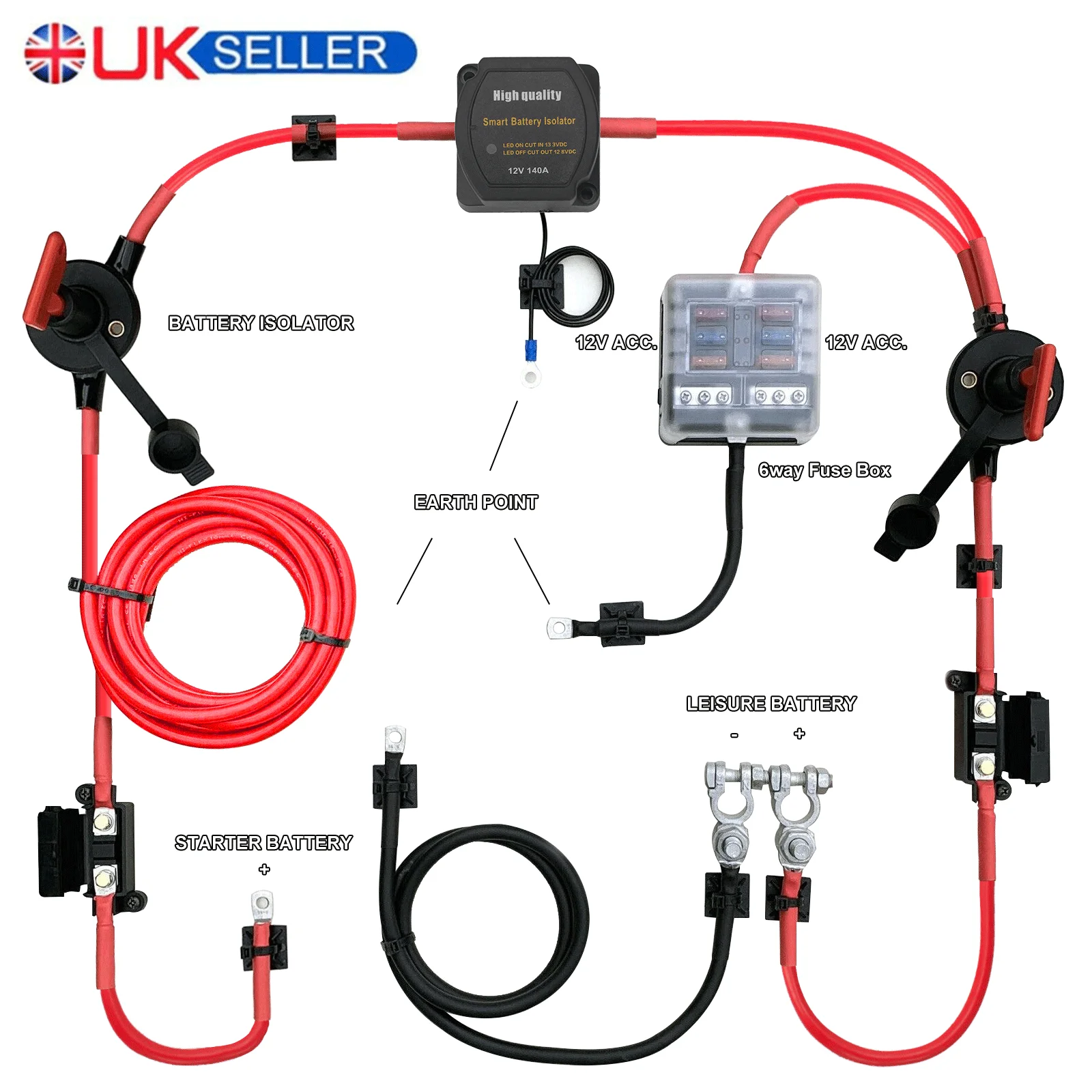 12V Car Rv Yacht Black Dual Battery Isolator Controller Dual Battery Switch Sense Relè Sensibile Alla Tensione 10M
