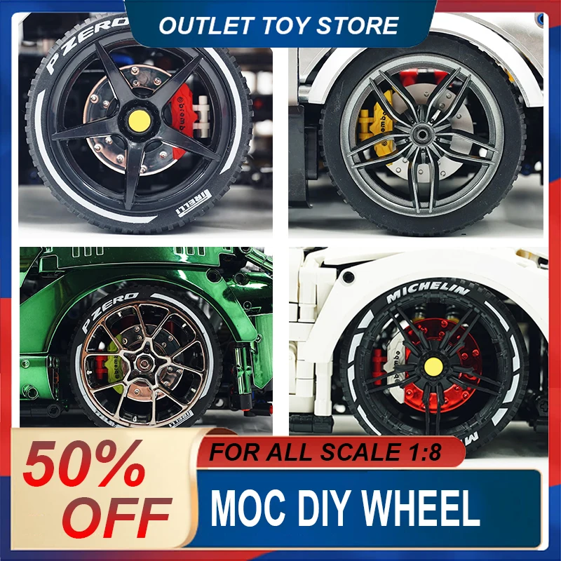 Cada Building Blocks Accessori Per Mattoni Black Golden Plating Hub Compatibile Lego Scale 1:8 Car 42083 42056 42115 Wheel