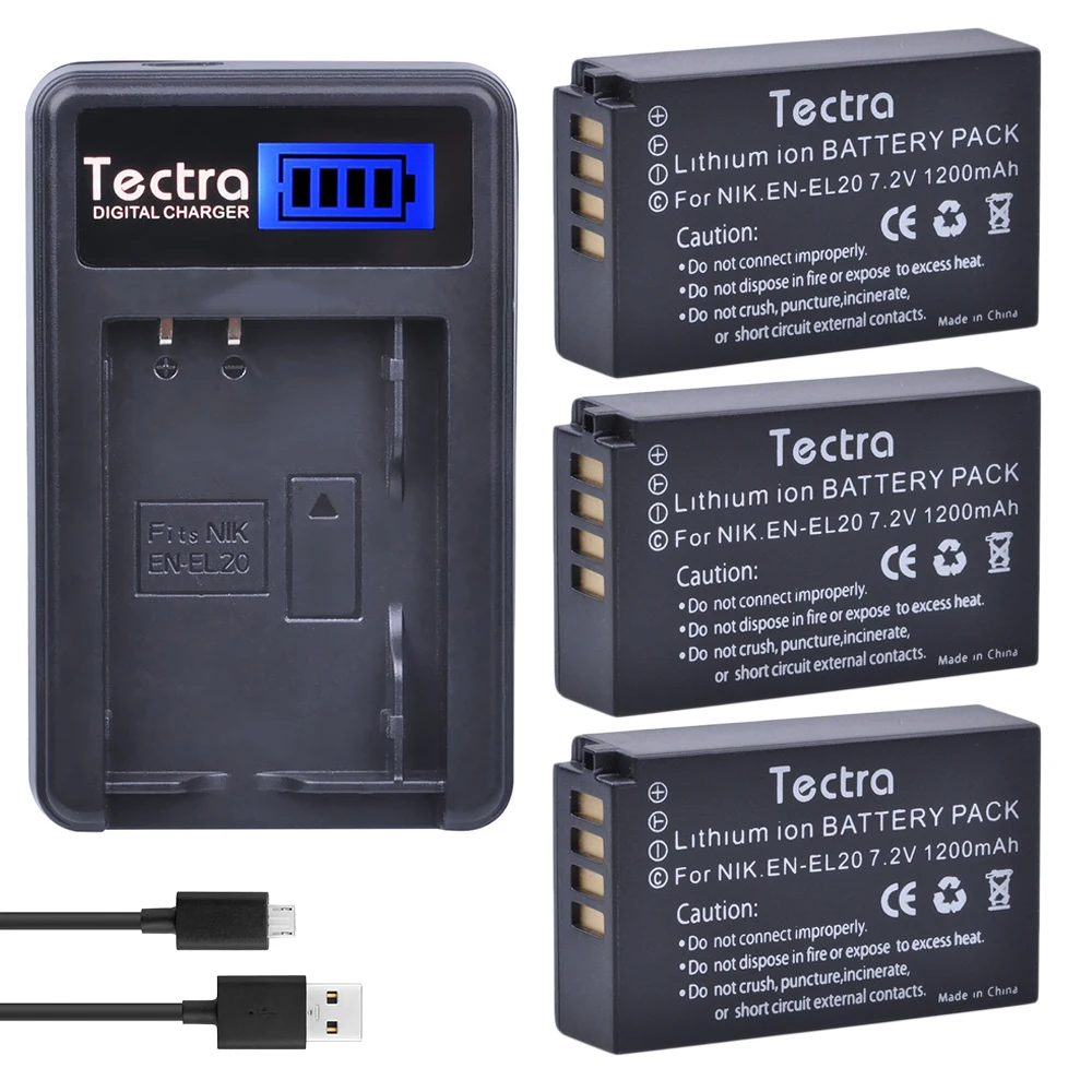 Tectra 3 Pz En-El20 Enel20 En El20 L-Ion Bateria + Lcd Caricatore Usb Per Nikon Coolpix A 1 J1 J2 J3 S1 Aw1 V3 E Mh-27 Mh-29