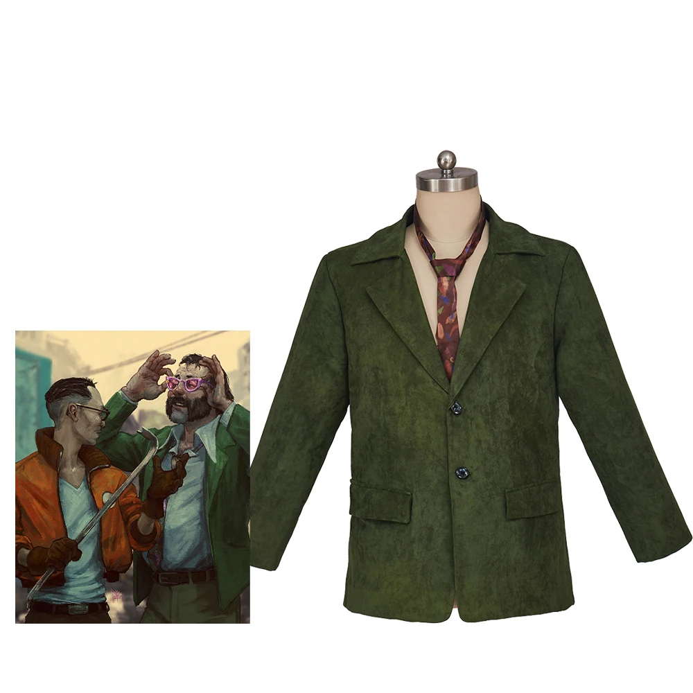 Disco Elysium Cosplay Harrier Du Bois Costume Coat Harrie Du Bois Giacca Verde Con Cravatta Soprabito Adulto Halloween Carnival Outfit