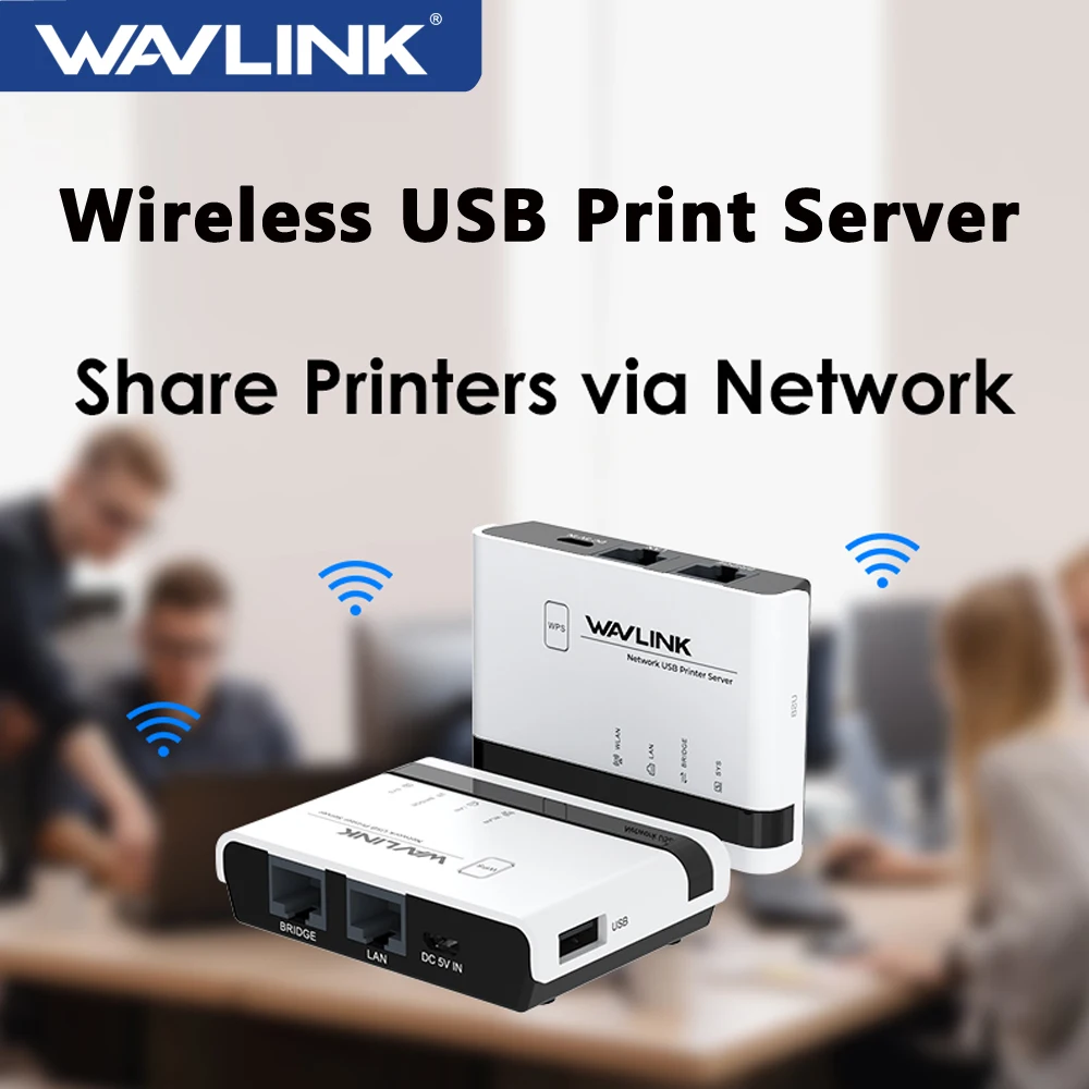 Wavlink Network Usb Wireless Printer Server 480Mbps Usb2.0 Wifi Print Server 10/100Mbps Lan/Bridge Per Windows 7/8/10/11/Xp Mac