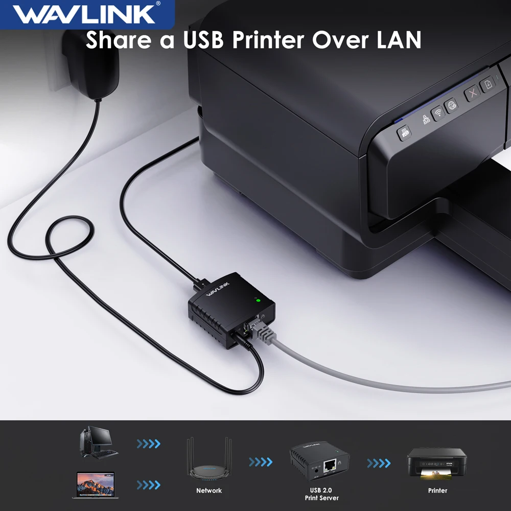 Wavlink 10/100Mbps Ethernet A Usb 2.0 Network Lpr Print Server Lrp Mft Print Porta Ethernet Condivisione Lan Network Printer Adapter
