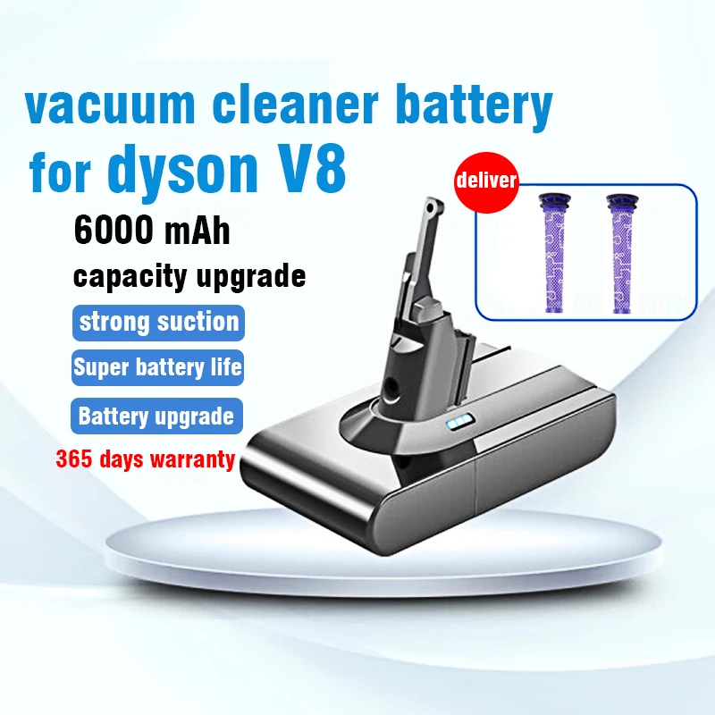 Yh5 Batteria Di Ricambio Per Aspirapolvere Dyson V8 Sv10, Compatibile Con V8 Animal, V8 Absolute, V8 Fluffy, V8 Motorhead, V8 Total Clean, 21,6 V 6000