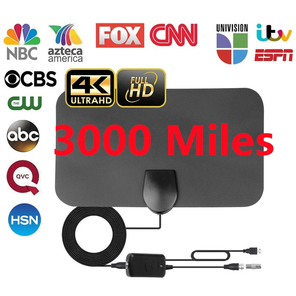 3000 Miglia Digital Antena Tv Antenna Amplificata Hdtv Antenna 4K 8K Dvb-T2 Freeview Isdb-Tb Canale Locale Trasmissione Indoor Outdoor