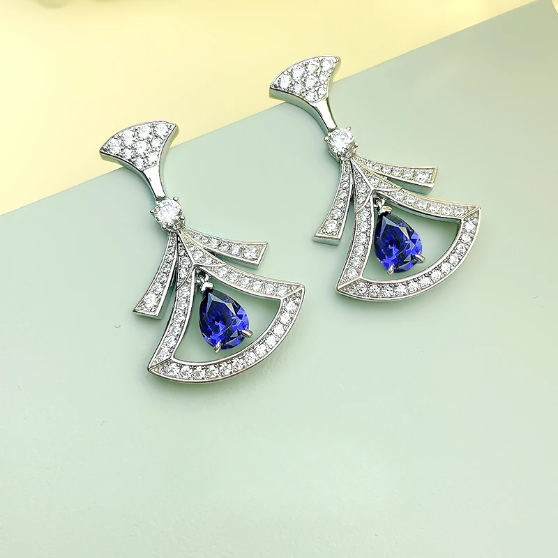 Abito Smurf Tanzanian In Argento Sterling 925 Abbinato A Orecchini Di Diamanti Ad Alto Tenore Di Carbonio Importati, Gioielli Da Sposa Vintage