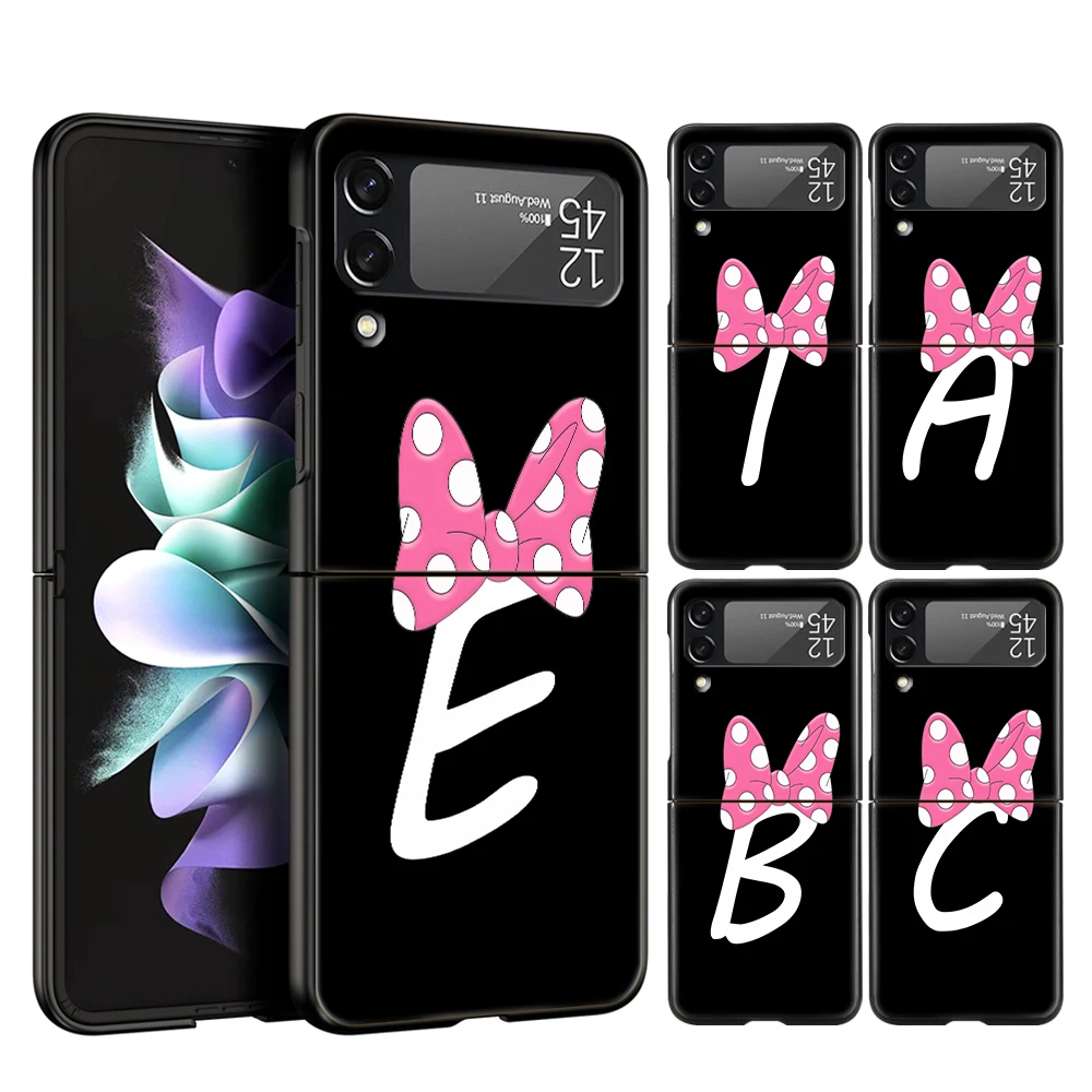 Cute Cartoon Bow Letter Cover Per Samsung Galaxy Z Flip 4 Custodia Nera Per Samsung Z Flip 3 Hard Pc Luxury Folding Shell