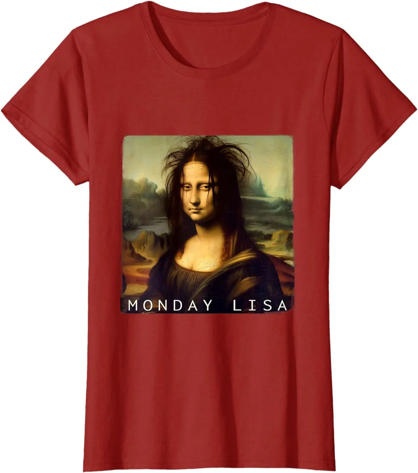 La Gioconda Mona Lisa Funny Monday Lisa Cute Gift T-Shirt Girocollo Da Donna Maniche Lunghe O Corte