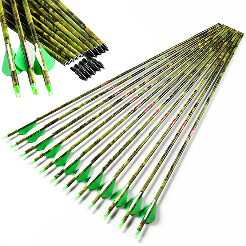 12Pcs Camo Carbon Arrows Spine 300 - 600 Id6.2Mm Compound Bow Balestra Caccia Arco E Flecha Shooting