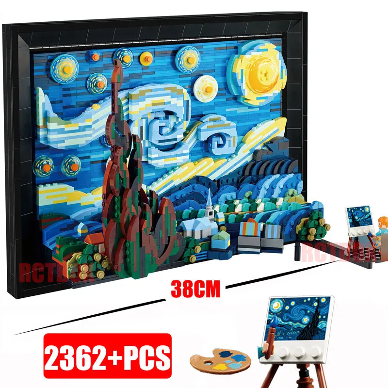 Compatibile 21333 Vincent Van Gogh The Starry Night Building Blocks Art Painting Bricks Moc Ideas Home Decorae Education Toy Gift
