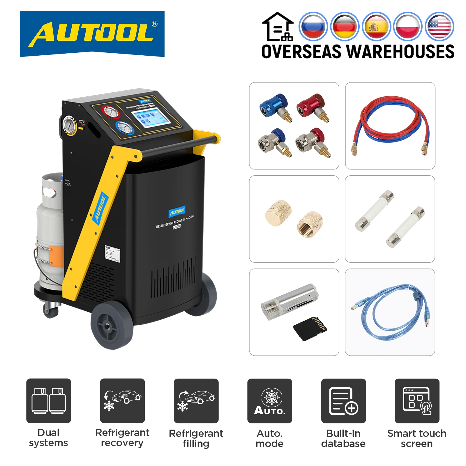 Autool Lm708 Macchina Per Il Recupero Del Refrigerante Sottovuoto Refrigerante Riciclare Olio Di Riempimento Ricarica Bombola A Doppio Gas Per R134A R