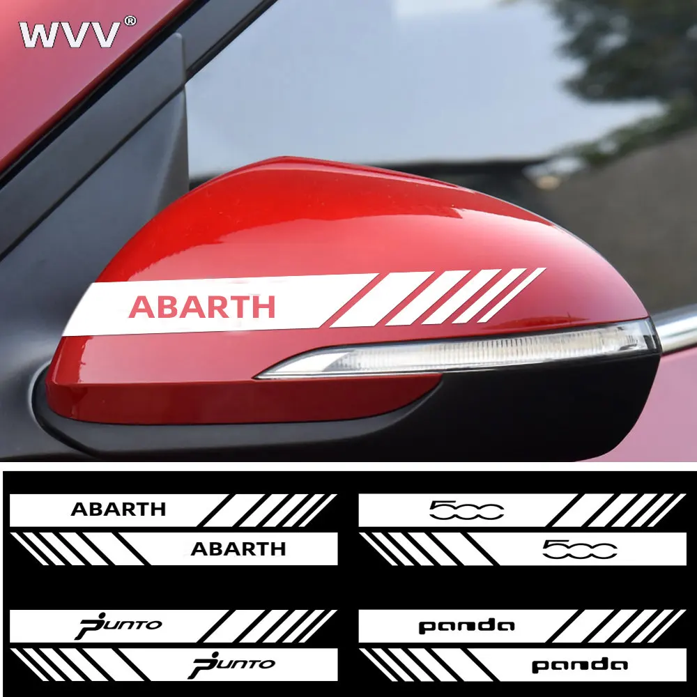 2Pcs Car Styling Reflective Black/White Rearview Mirror Side Sticker For Fiat Viaggio Abarth Punto Panda Tipo 124 500 Auto Decal
