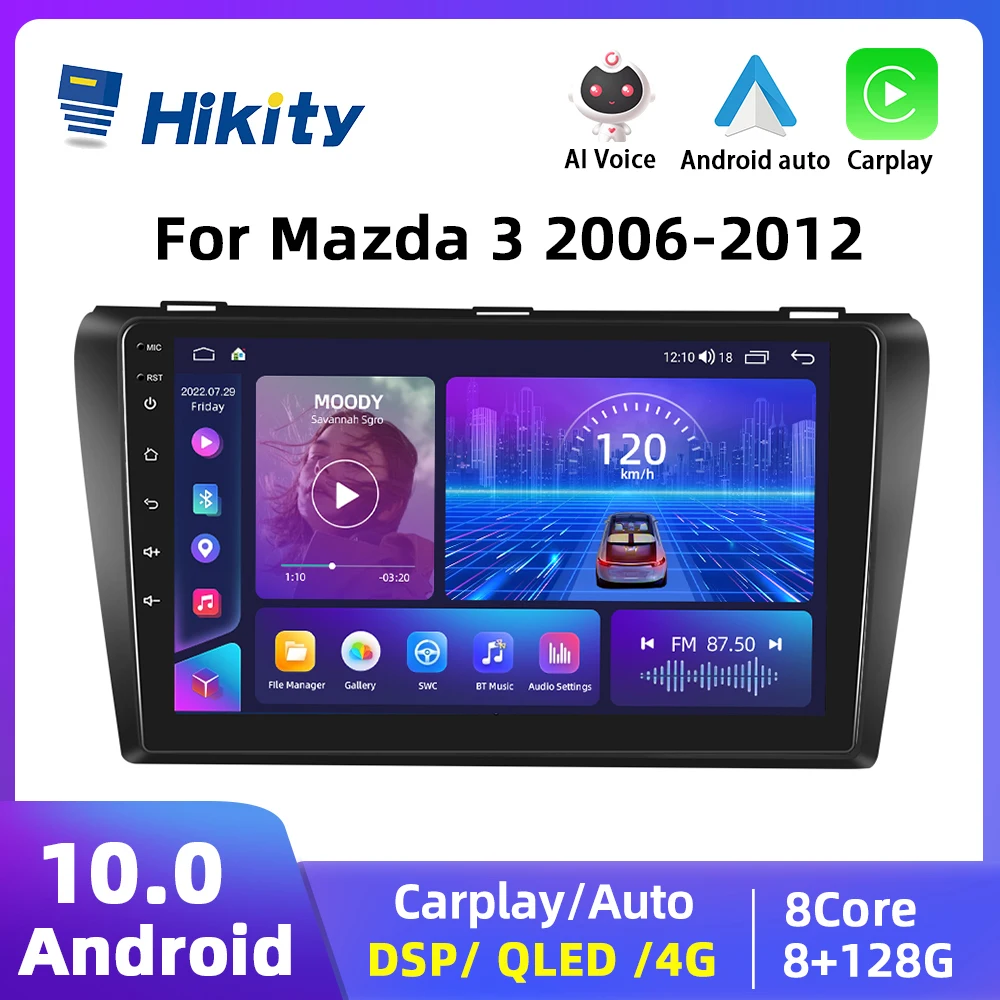 Hikity 2Din Autoradio Android Per Mazda 3 2006-2012 Mazda 3 Lettore Video Multimediale Carplay Autoradio Navigazione Gps Stereo