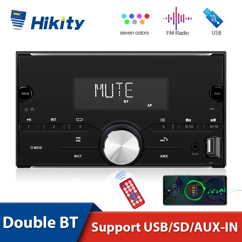 Hikity 2Din Car Screen Player Mp3 Bluetooth Voice Assistant Am Fm Radio Ricevitore Luci Colorate Interfaccia Usb Stereo Autoradio
