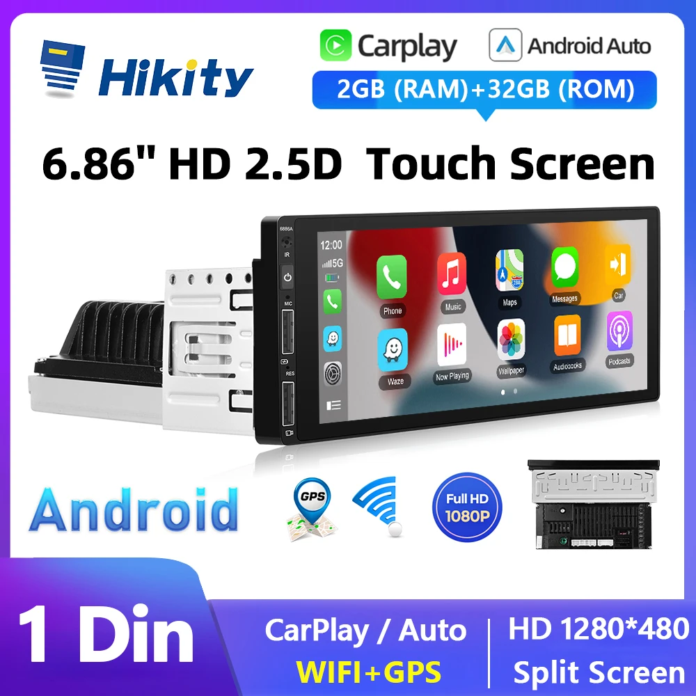 Hikity 1 Din Android Autoradio Carplay Android Auto Auto Automatico Lettore Mp5 Lettore Multimediale Autoradio Stereo Universale