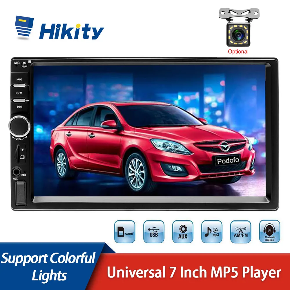 Hikity 2 Din Autoradio 7 "Bluetooth Autoradio Ricevitore Audio Stereo Fm Ingresso Aux Usb Lettore Mp5 Mirrorlink 2 Din Registratore A Nastro