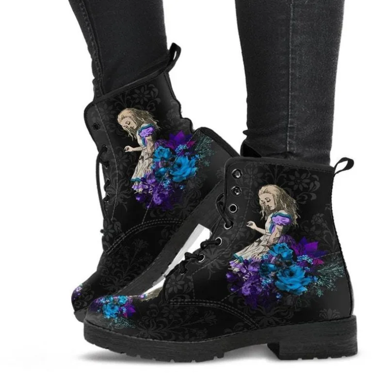 Plus-Size Autunno/Inverno Donna Doc Martens Wonderland Gothic Printed English Leather Cargo Combat Boots Scarpe Da Donna