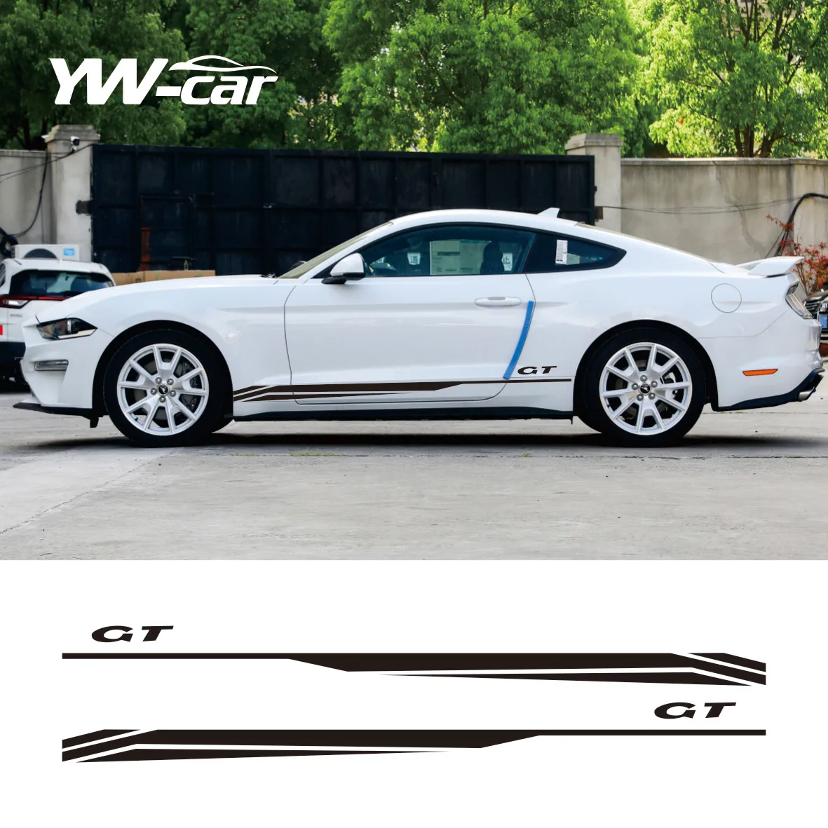 2Pcs Racing Sport Car Body Door Side Stripes Gonna Adesivi Per Ford Mustang Coupe Gt 2015- Shelby Gt500 Gt350 Accessori Auto