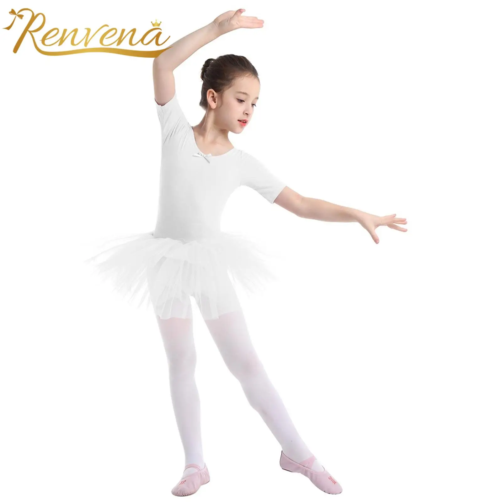 Tutu Kids Girls Manica Corta In Cotone Tulle Ballet Dance Body Dress Bambini Ginnastica Dancewear Ballerina Party Costumes