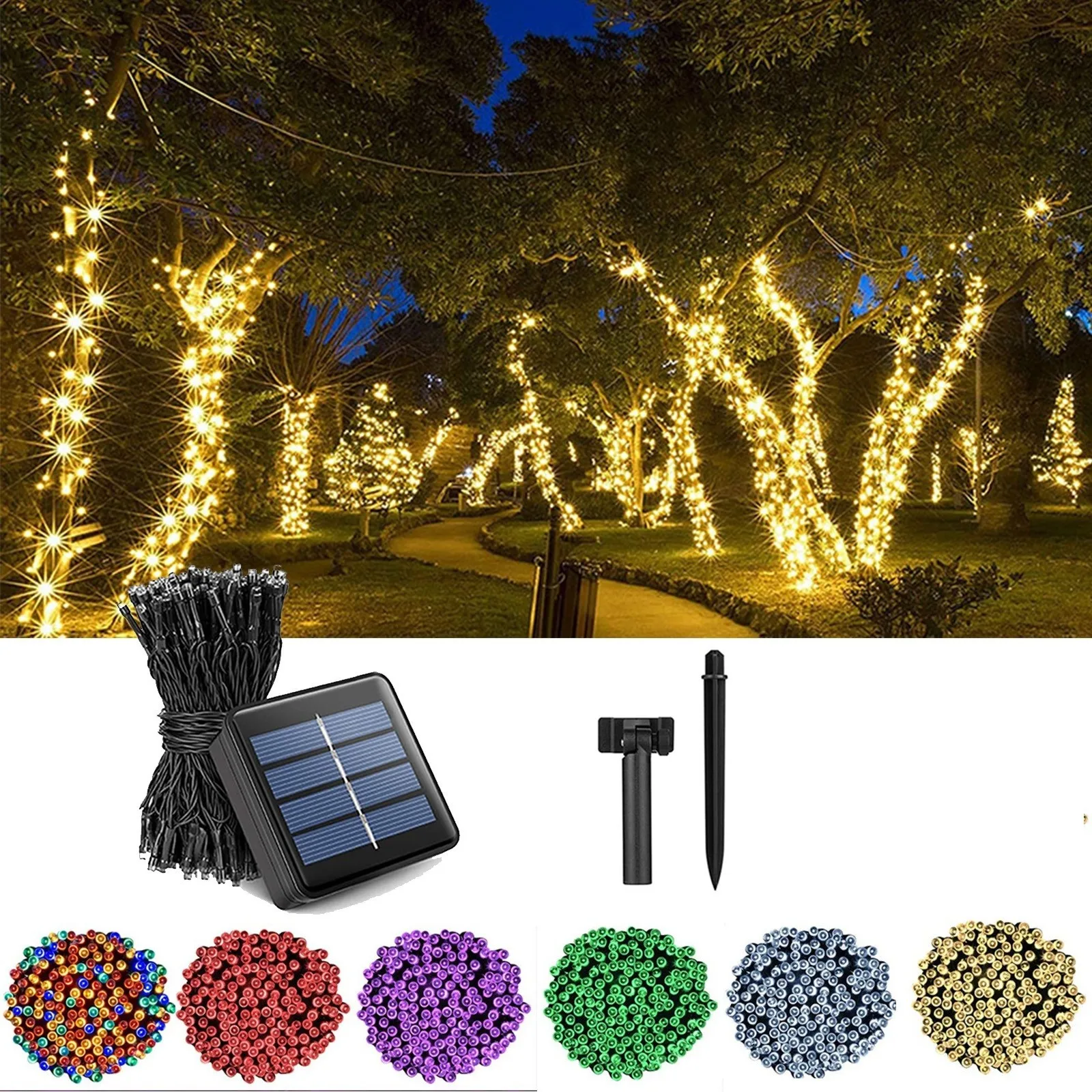 Led Solar Lamp String All Over 8-Function Festival Garden Decoration 12 M100 Lamp Outdoor Waterproof Walkway Garden Decor