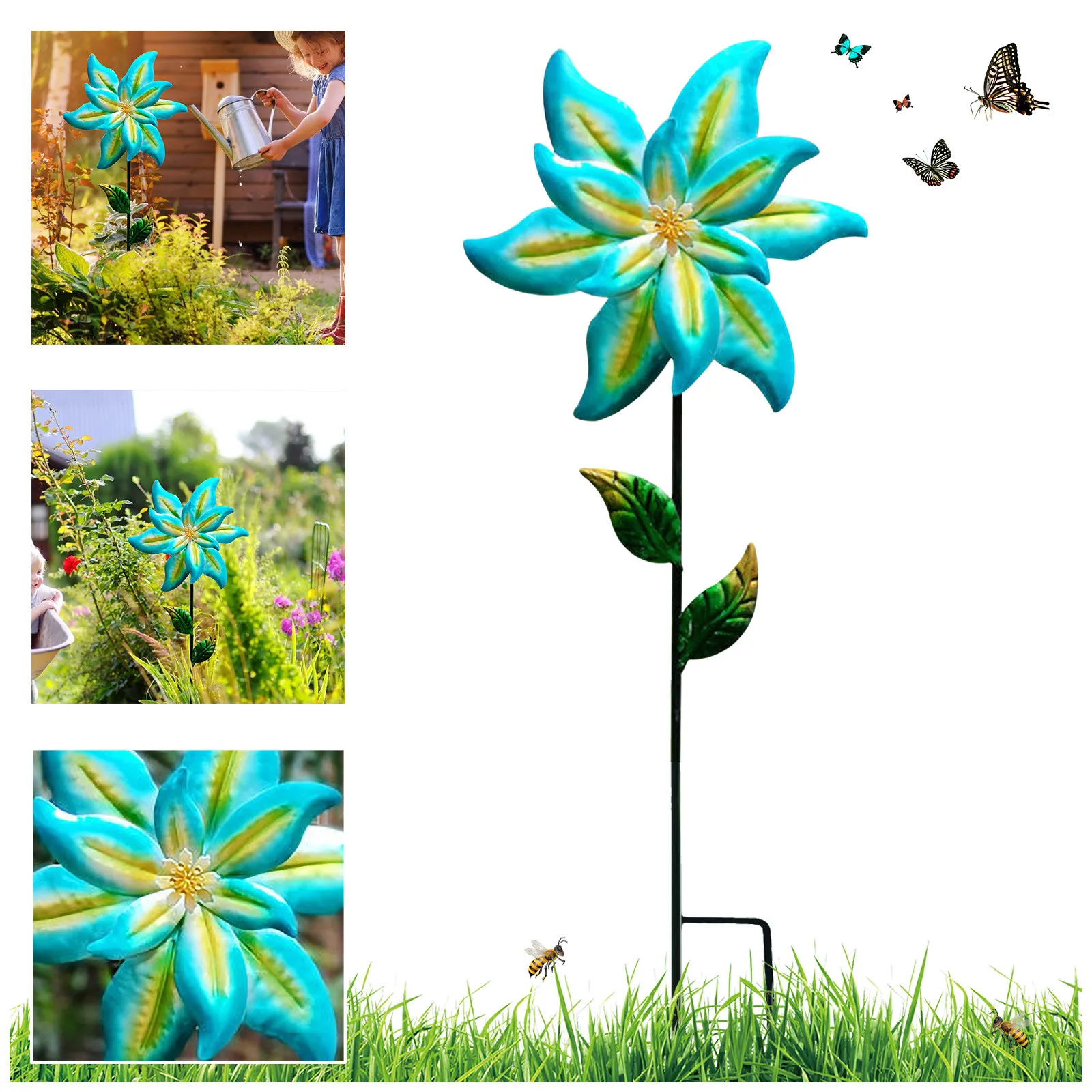 Yard Flower Stick Metal Stake Flower Decor Summer Outdoor Garden Fiori Artificiali Teste Di Fiori Di Rosa Artificiali