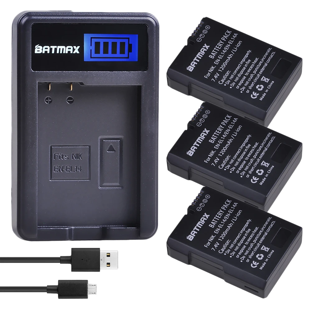 Batmax 3Pcs En-El14 En-El14A Batteria Akku + Lcd Caricatore Del Usb Per Il Nikon P7800, P7700, P7100, P7000, D5600, D5500, D5300, D5200, D3200,
