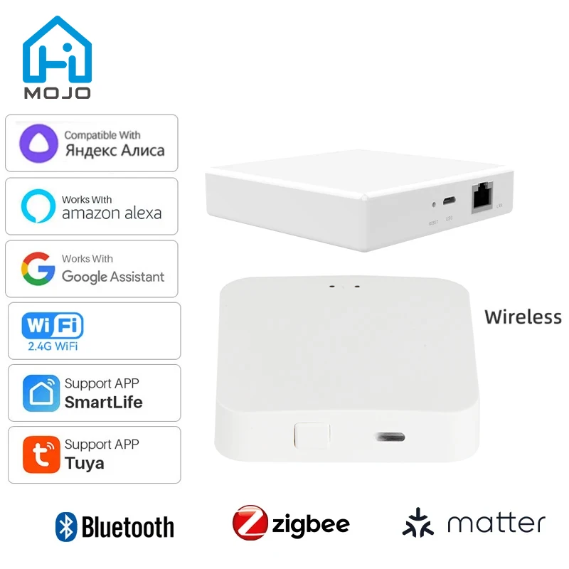 Smart Tuya Wifi Zigbee Bluetooth Mesh Hub Gateway Multimodale Matter Bridge Support Apple Homekit Alexa Google Voice Assistant