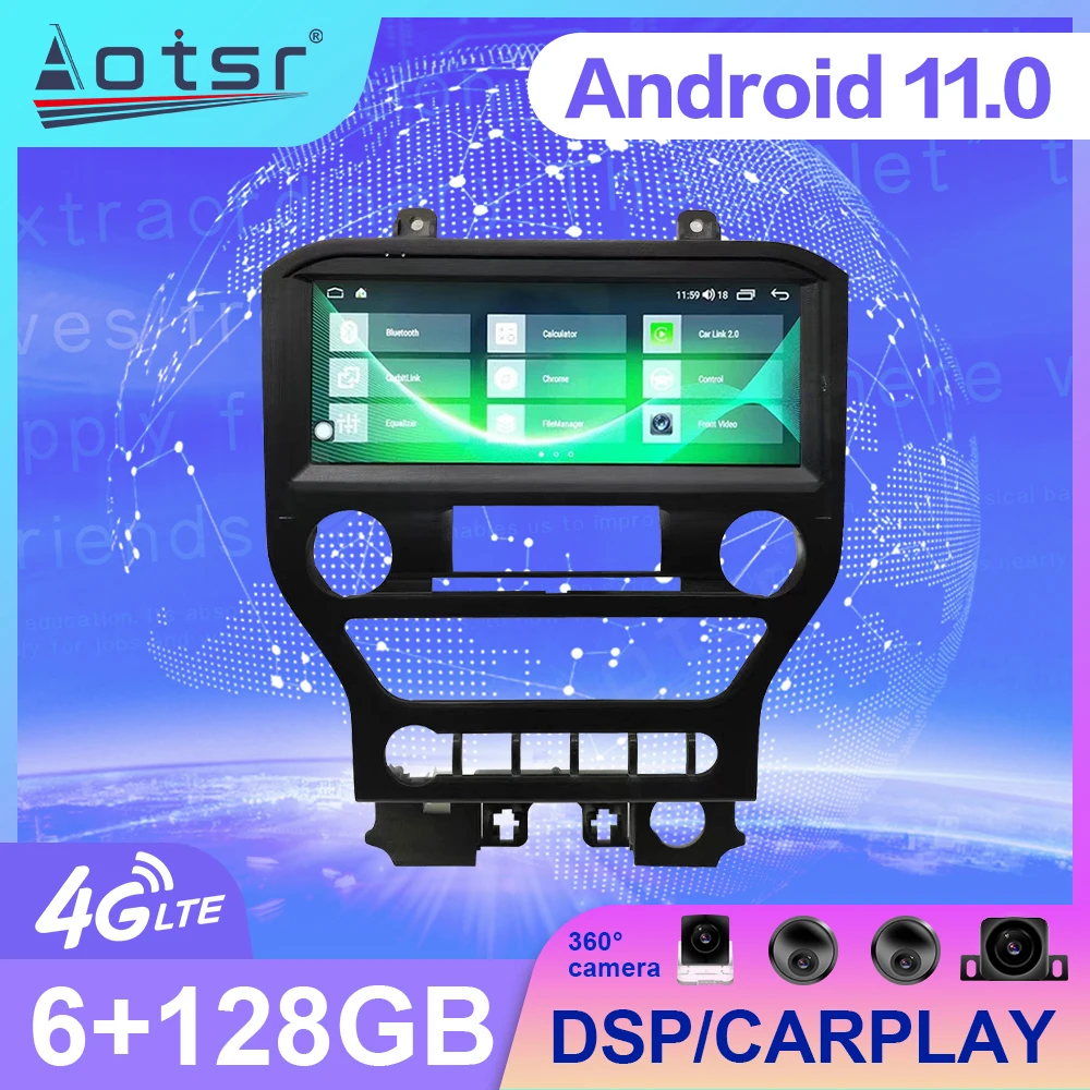 10.1 "Android 11 Per Ford Mustang Vi 2015 - 2021 Gt Auto Radio Stereo Auto Lettore Multimediale Navigazione Video Unità Principale Gps 2Din