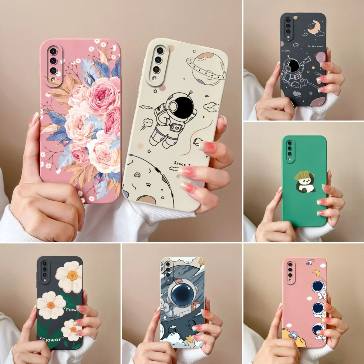 Custodia Per Samsung A50 A50S Cute Astronaut Square Lens Protection Cover Posteriore In Silicone Liquido Morbido Per Samsung Galaxy A 50 Anni '50 Capa